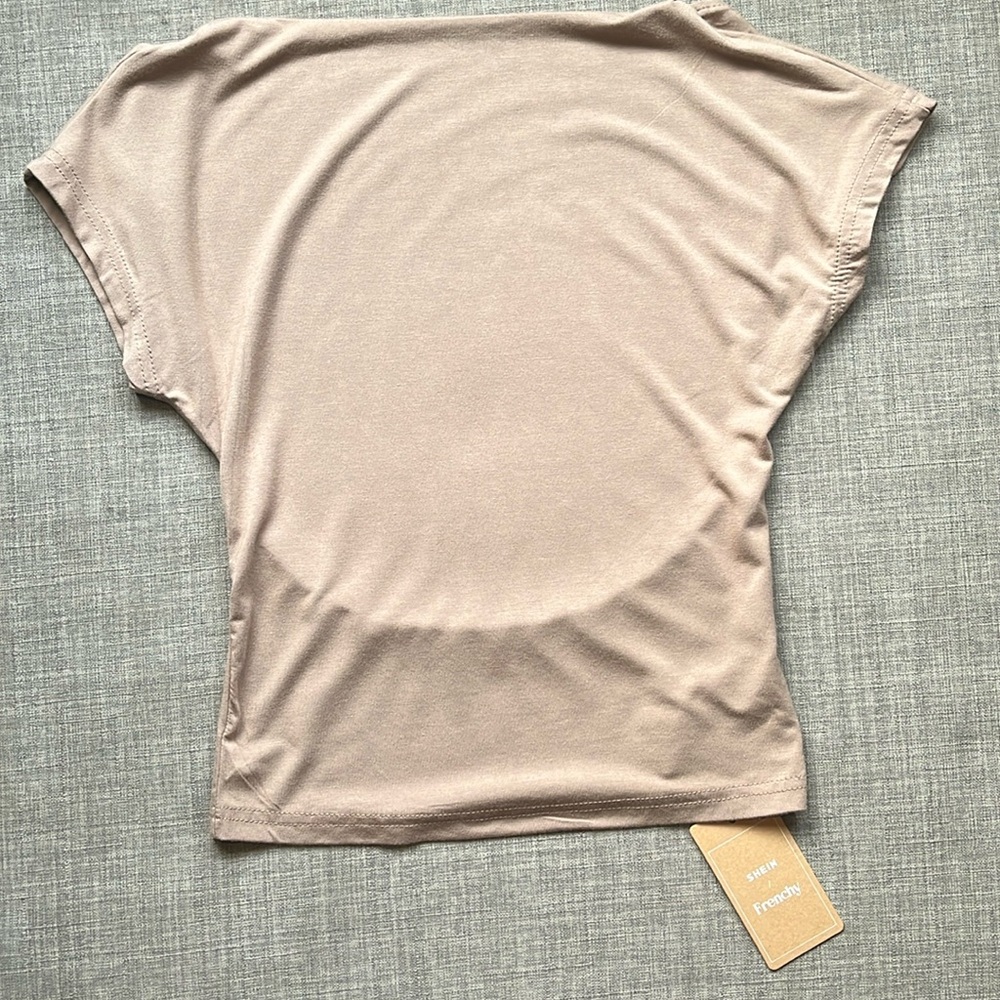 Open Back Neutral Brown Cap Sleeve T-shirt Tight Basic Shein NWT S